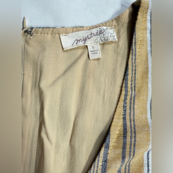 MYSTREE Yellow and Gray stripe wide leg crop Jumpsuit size L - Picture 11 of 14